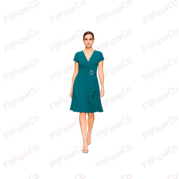 ✨ R&M Richards Petite Teal Ruched Dress  Size 8P NWT - Picture 1 of 6